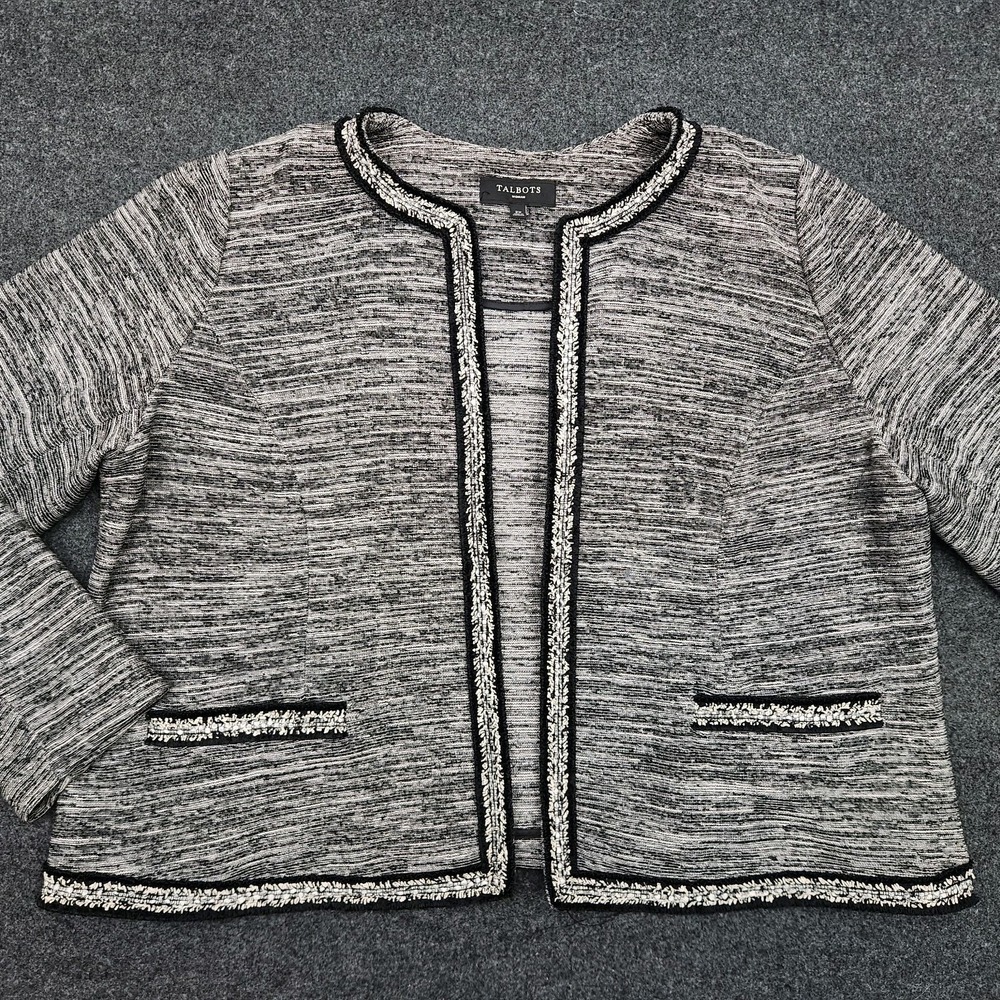 Talbots Womens 2X Grey Structured Layering Open‎ Front Sweater Old Money Luxury